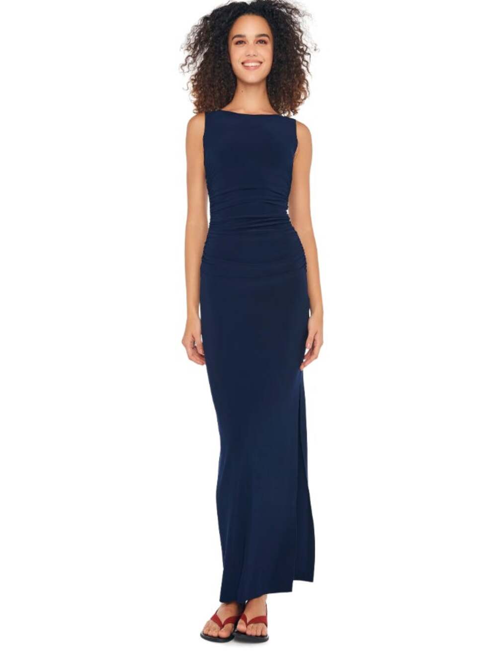 NORMA KAMALI Women's Sleeveless Shirred Waist Gown Large/40 Blue True Navy NWT